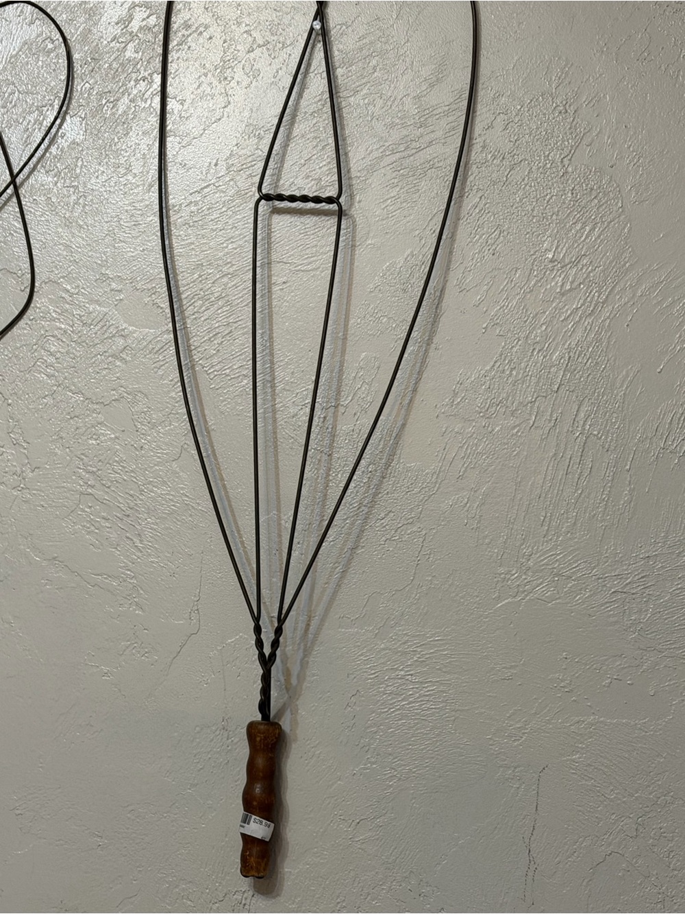 Vintage Wood-Handled Wire Whisk - Brown & Black rug beater